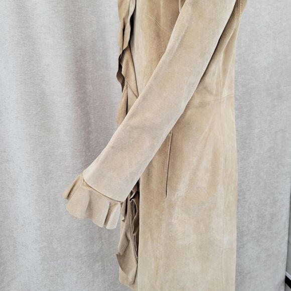 Boston Proper 90s Y2k Tan Suede Leather Trench Long Duster Jacket Boho Western - Picture 7 of 16